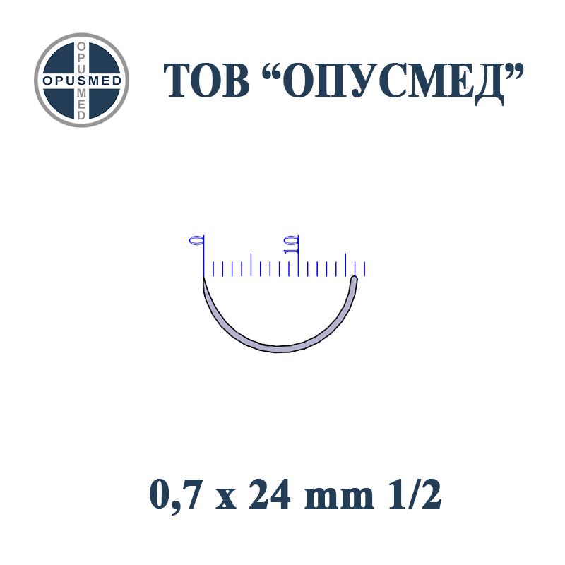 Голка хірургічна з пружинним вушком, колюча, 24 мм, 0,7 мм, 1/2, стерильна, OPUSMED